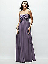 Front View Thumbnail - Lavender Strapless Chiffon Maxi Dress with Oversized Bow Bodice