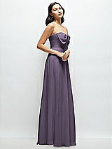 Side View Thumbnail - Lavender Strapless Chiffon Maxi Dress with Oversized Bow Bodice