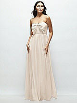 Front View Thumbnail - Oat Strapless Chiffon Maxi Dress with Oversized Bow Bodice