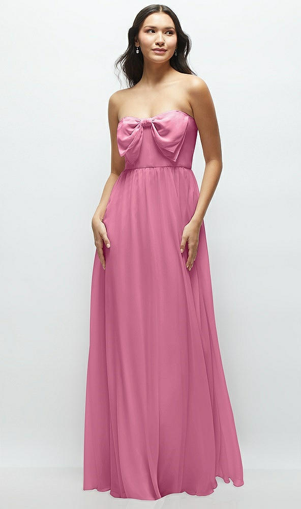 Front View - Orchid Pink Strapless Chiffon Maxi Dress with Oversized Bow Bodice