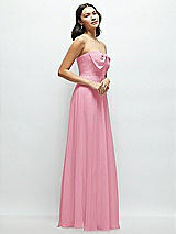 Side View Thumbnail - Peony Pink Strapless Chiffon Maxi Dress with Oversized Bow Bodice