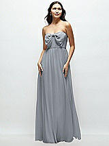 Front View Thumbnail - Platinum Strapless Chiffon Maxi Dress with Oversized Bow Bodice