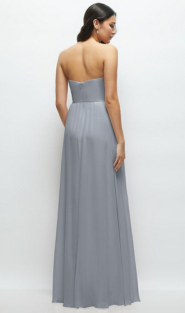 Back View - Platinum Strapless Chiffon Maxi Dress with Oversized Bow Bodice