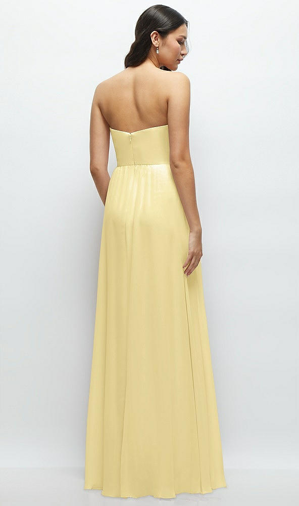 Back View - Pale Yellow Strapless Chiffon Maxi Dress with Oversized Bow Bodice