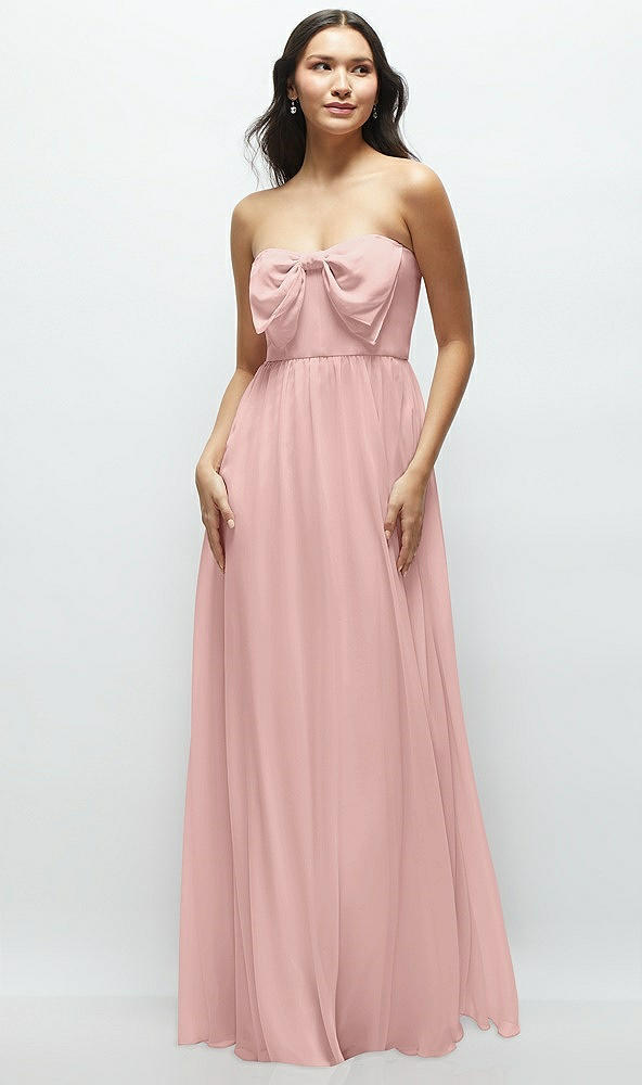 Front View - Rose - PANTONE Rose Quartz Strapless Chiffon Maxi Dress with Oversized Bow Bodice