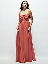 Front View Thumbnail - Coral Pink Strapless Chiffon Maxi Dress with Oversized Bow Bodice