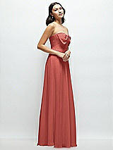 Side View Thumbnail - Coral Pink Strapless Chiffon Maxi Dress with Oversized Bow Bodice