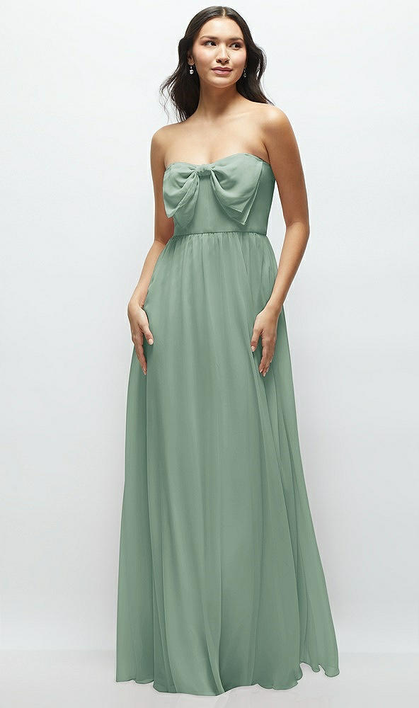 Front View - Seagrass Strapless Chiffon Maxi Dress with Oversized Bow Bodice