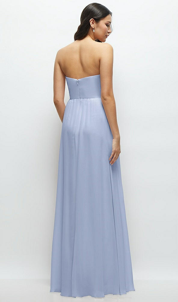 Back View - Sky Blue Strapless Chiffon Maxi Dress with Oversized Bow Bodice