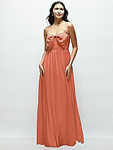 Front View Thumbnail - Terracotta Copper Strapless Chiffon Maxi Dress with Oversized Bow Bodice