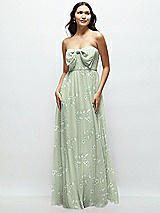 Front View Thumbnail - Vintage Primrose Sage Strapless Chiffon Maxi Dress with Oversized Bow Bodice