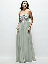 Front View Thumbnail - Willow Green Strapless Chiffon Maxi Dress with Oversized Bow Bodice