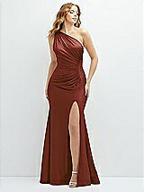 Front View Thumbnail - Auburn Moon Asymmetrical Open-Back One-Shoulder Stretch Satin Mermaid Dress