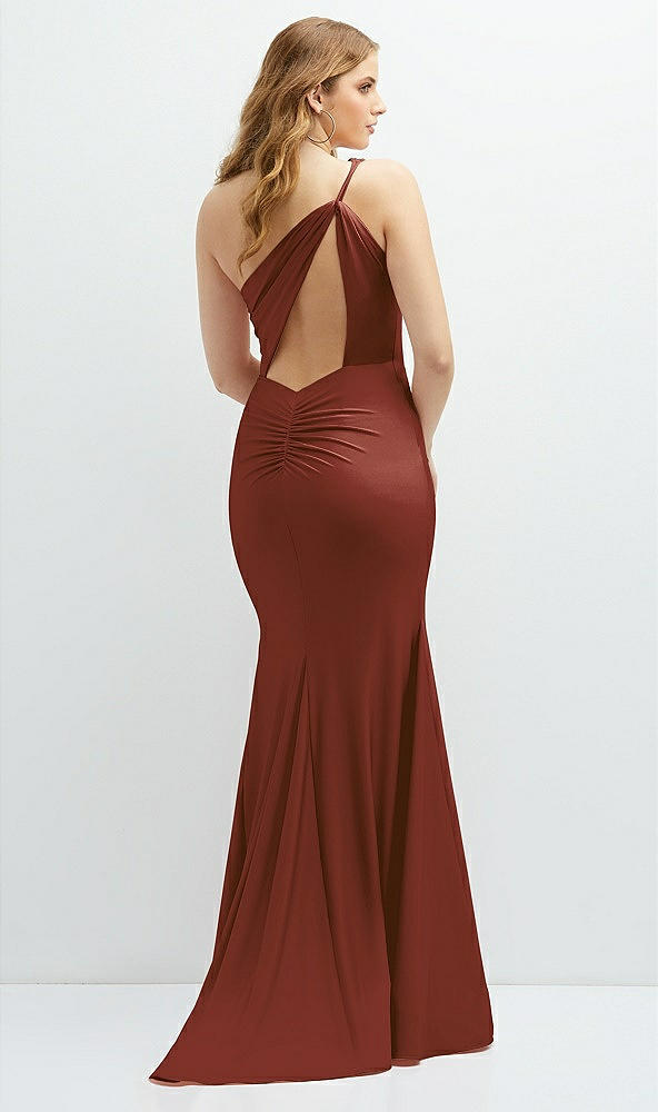 Back View - Auburn Moon Asymmetrical Open-Back One-Shoulder Stretch Satin Mermaid Dress