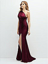 Side View Thumbnail - Cabernet Asymmetrical Open-Back One-Shoulder Stretch Satin Mermaid Dress