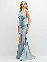 Alt View 1 Thumbnail - Mist Asymmetrical Open-Back One-Shoulder Stretch Satin Mermaid Dress