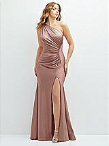 Front View Thumbnail - Neu Nude Asymmetrical Open-Back One-Shoulder Stretch Satin Mermaid Dress