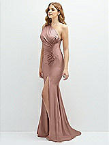 Side View Thumbnail - Neu Nude Asymmetrical Open-Back One-Shoulder Stretch Satin Mermaid Dress