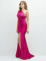 Side View Thumbnail - Think Pink Asymmetrical Open-Back One-Shoulder Stretch Satin Mermaid Dress