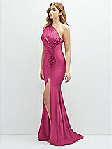 Side View Thumbnail - Tea Rose Asymmetrical Open-Back One-Shoulder Stretch Satin Mermaid Dress