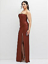 Side View Thumbnail - Auburn Moon Strapless Stretch Satin Corset Dress with Draped Column Skirt