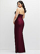 Rear View Thumbnail - Cabernet Strapless Stretch Satin Corset Dress with Draped Column Skirt