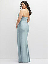 Rear View Thumbnail - Mist Strapless Stretch Satin Corset Dress with Draped Column Skirt