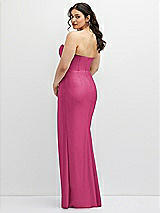 Rear View Thumbnail - Tea Rose Strapless Stretch Satin Corset Dress with Draped Column Skirt