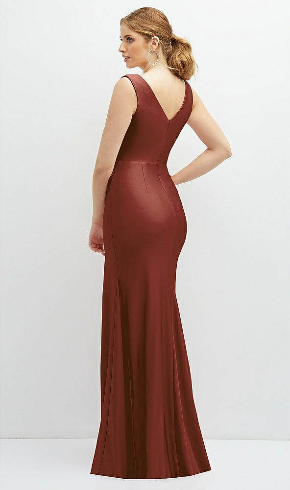 Back View - Auburn Moon Draped Wrap Stretch Satin Mermaid Dress with Horsehair Hem