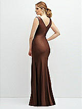 Rear View Thumbnail - Cognac Draped Wrap Stretch Satin Mermaid Dress with Horsehair Hem