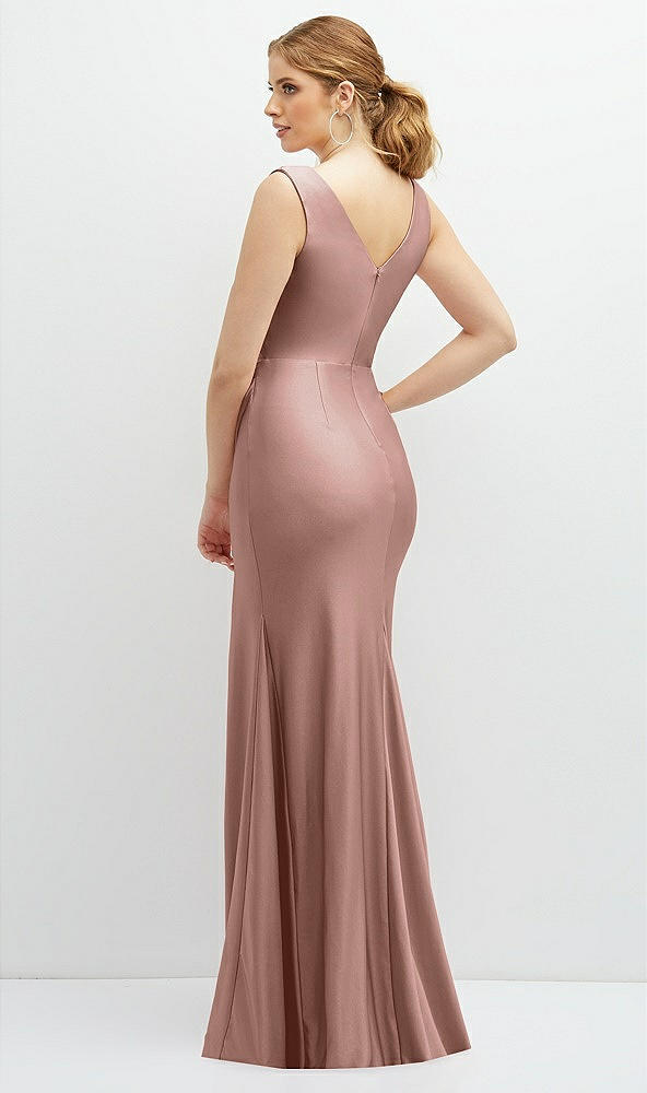 Back View - Neu Nude Draped Wrap Stretch Satin Mermaid Dress with Horsehair Hem