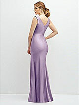 Rear View Thumbnail - Pale Purple Draped Wrap Stretch Satin Mermaid Dress with Horsehair Hem