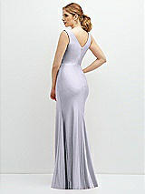 Rear View Thumbnail - Silver Dove Draped Wrap Stretch Satin Mermaid Dress with Horsehair Hem