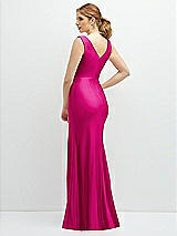 Rear View Thumbnail - Think Pink Draped Wrap Stretch Satin Mermaid Dress with Horsehair Hem