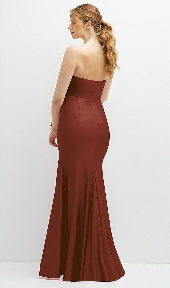 Back View - Auburn Moon Strapless Basque-Neck Draped Stretch Satin Mermaid Dress with Horsehair Hem