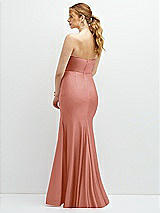 Rear View Thumbnail - Desert Rose Strapless Basque-Neck Draped Stretch Satin Mermaid Dress with Horsehair Hem