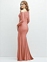 Rear View Thumbnail - Desert Rose Long Sleeve Cold-Shoulder Draped Stretch Satin Mermaid Dress with Horsehair Hem