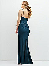 Rear View Thumbnail - Atlantic Blue Rhinestone Strap Stretch Satin Maxi Dress with Vertical Cascade Ruffle