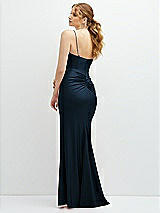 Rear View Thumbnail - Midnight Navy Rhinestone Strap Stretch Satin Maxi Dress with Vertical Cascade Ruffle