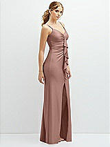 Side View Thumbnail - Neu Nude Rhinestone Strap Stretch Satin Maxi Dress with Vertical Cascade Ruffle