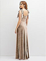 Rear View Thumbnail - Topaz Square Neck Velvet Maxi Dress with Bow Shoulders