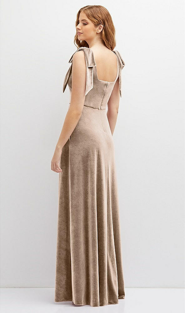 Back View - Topaz Square Neck Velvet Maxi Dress with Bow Shoulders