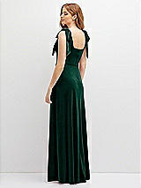 Rear View Thumbnail - Evergreen Square Neck Velvet Maxi Dress with Bow Shoulders