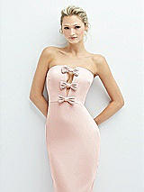 Alt View 1 Thumbnail - Blush Rhinestone Bow Trimmed Peek-a-Boo Deep-V Midi Dress with Pencil Skirt