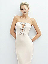 Alt View 1 Thumbnail - Ivory Rhinestone Bow Trimmed Peek-a-Boo Deep-V Midi Dress with Pencil Skirt