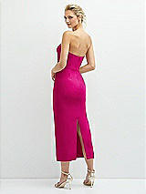 Rear View Thumbnail - Think Pink Rhinestone Bow Trimmed Peek-a-Boo Deep-V Midi Dress with Pencil Skirt