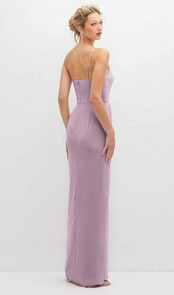 Back View - Suede Rose Sleek One-Shoulder Crepe Column Dress with Cut-Away Slit