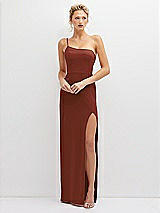 Front View Thumbnail - Auburn Moon Sleek One-Shoulder Crepe Column Dress with Cut-Away Slit