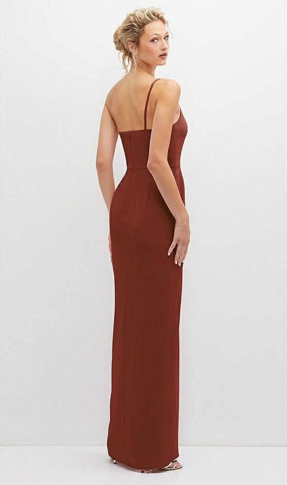 Back View - Auburn Moon Sleek One-Shoulder Crepe Column Dress with Cut-Away Slit