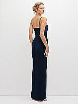 Rear View Thumbnail - Midnight Navy Sleek One-Shoulder Crepe Column Dress with Cut-Away Slit